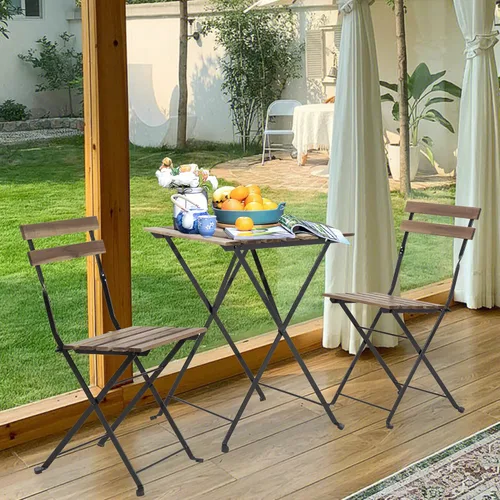 Miniatura 6 de PayLessHere Juego de 3 piezas de muebles de exterior, 2 sillas plegables y marcos de acero y madera resistente a la intemperie, diseño portátil