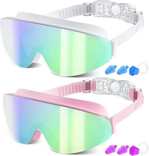 MAMBAOUT Gafas de natación para niños de 6 a 12 años, paquete de 2 gafas sin marco para natación, antivaho, impermeables, para niños y niñas