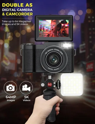 Miniatura 2 de Cámara digital de 5K con WiFi de 64MP con enfoque automático, cámara de vlogging Full HD para YouTube, cámara de punto y disparo con pantalla