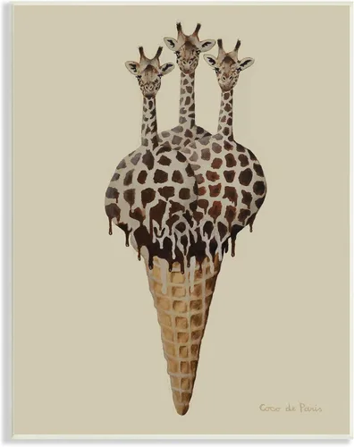 Stupell Industries Cuchara de helado de tres jirafas, diseño de Coco de Paris | Stupell Industries | 10 x 15 Inches, Easy to Hang and Sturdy, Made