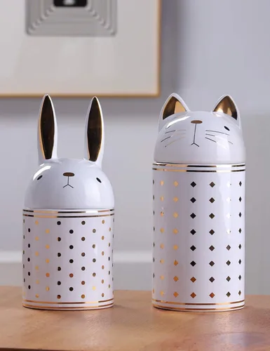 Miniatura 7 de HAUCOZE Tarro de galletas de gato decorativo para dulces con tapa, moderno recipiente de decoración de cocina, recipiente de cerámica para regalo