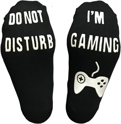 Horande Calcetines de algodón novedosos con texto en inglés Do Not Disturb regalos divertidos para hombres mujeres y jugadores color negro talla M