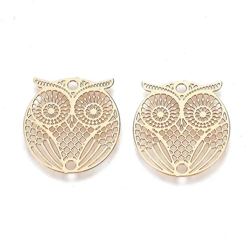 Miniatura 19 de Beadthoven - Colgantes de filigrana dorada clara, adornos de metal grabados, dijes de conector hueco para aretes, collares, accesorios para hacer