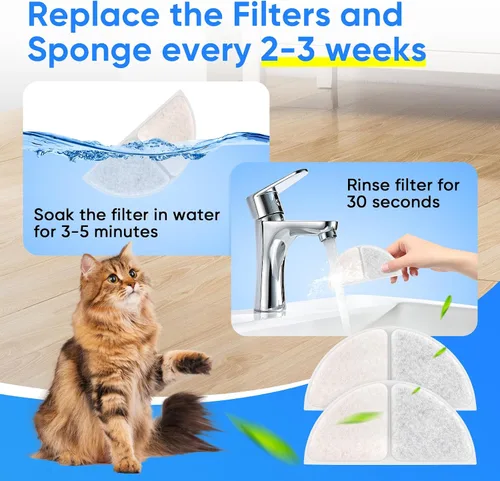 Miniatura 4 de Cormix - Filtro de fuente de agua para gatos PWEZON de 4 L, 4 filtros de repuesto para fuente de agua para gatos con 4 esponjas de filtro de bomba