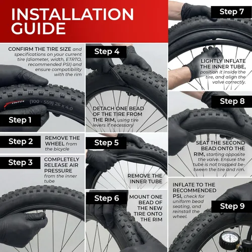 Miniatura 9 de Par de Neumáticos Fat Bike Fincci 26x4.0 - Neumáticos Plegables de 26 Pulgadas con Compuesto Resistente al Desgaste, 100-559, Neumático Grueso