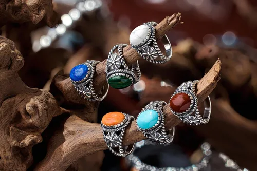 Miniatura 6 de American West Jewelry Anillo de plata de ley para mujeres y hombres, elección de piedras preciosas de inspiración nativa, tallas 5 a 13