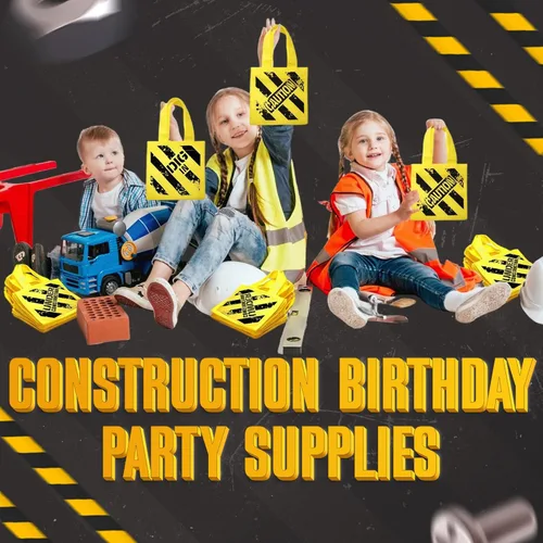 Miniatura 3 de Bedwina Suministros de fiesta de cumpleaños de construcción, 12 decoraciones de fiesta en construcción, minibolsas de lona no tejidas con asas