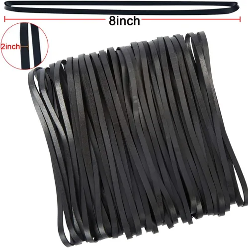 Miniatura 2 de AMUU Bandas de goma grandes negras, paquete de 50 bandas de goma de 8 pulgadas para botes de basura, bandas elásticas para suministros de oficina