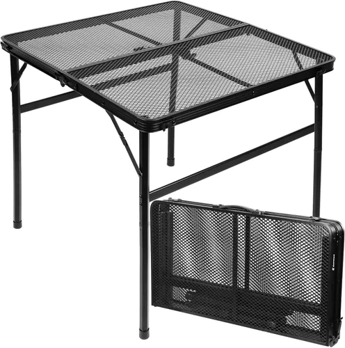 Miniatura 15 de Mesa plegable de 4 pies con escritorio de malla metálica, mesa de campamento con asa de transporte, altura ajustable (16.5 y 26 pulgadas), mesa al
