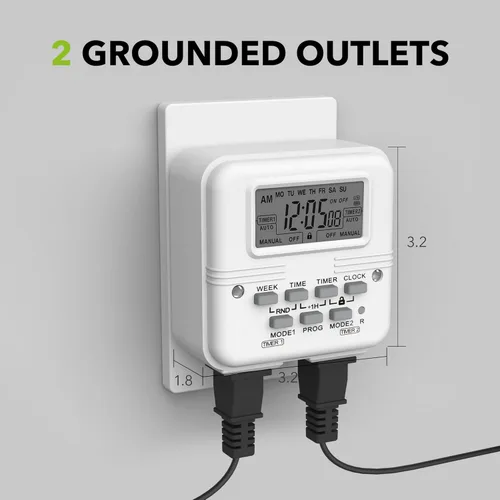 Miniatura 5 de BN-LINK Temporizador de luz digital para interiores, enchufe programable de 7 días con 2 salidas independientes de 3 clavijas, para lámparas