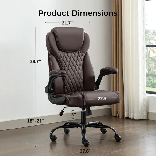 Miniatura 2 de amseatec Silla de Oficina Ejecutiva, Silla de Cuero PU, Silla de Escritorio Ergonómica para Computadora con Soporte Lumbar y Brazos Abatibles