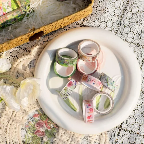 Miniatura 7 de YUBBAEX 10 Rollos Juego de Cinta Washi de Cuatro Estaciones Hierba Verde y Flores Cintas Decorativas de Enmascarar (Primavera)