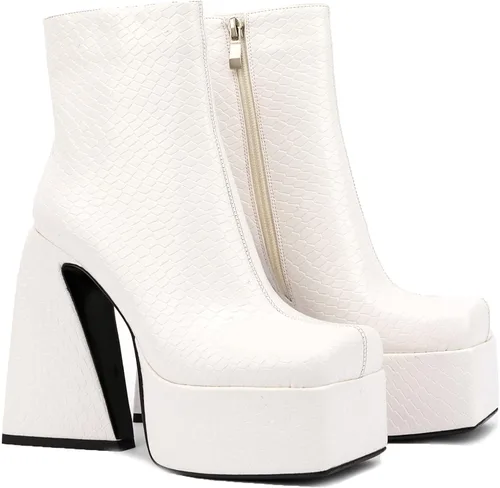 VOMIRA Botas de plataforma para mujer punta cuadrada tacón alto con cremallera lateral punk cosplay vestido corto
