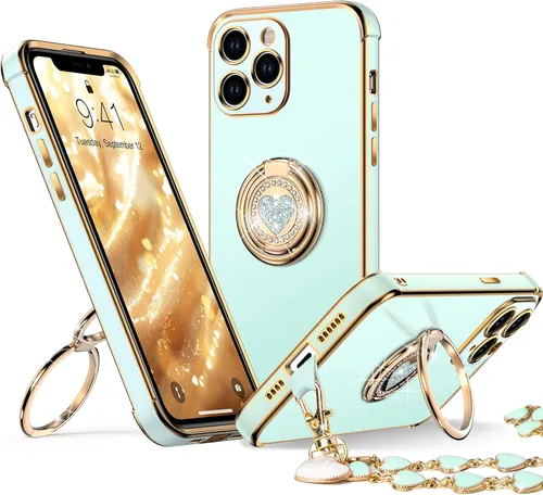 Miniatura 11 de XYZ Funda para iPhone 11 con Soporte, Funda para Teléfono con Soporte de Doble Anillo con Patilla, Funda Protectora de Lujo Brillante para Mujeres