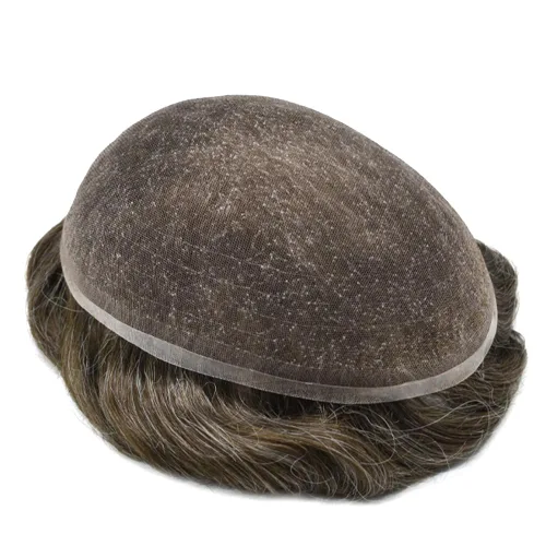 Miniatura 141 de Toupee para hombres nudos blanqueados hombres toupee hairpieces europeo virgen sistema de reemplazo de cabello humano suave encaje francés hombres
