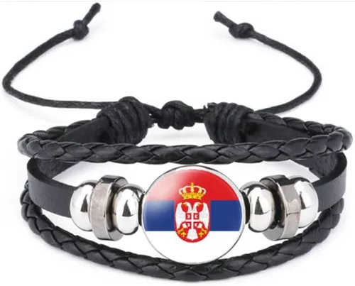 Miniatura 22 de vmcoatdu Mundial Muchas Banderas Nacionales Brazalete Retro de Aleación de Cuero para Pulsera de Cuerda Trenzada de Bandera Nacional
