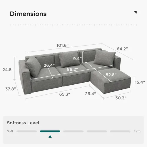 Miniatura 2 de Acanva Juego de Sofá Seccional Modular de Lujo para Sala de Estar, Sofá de Estilo Moderno Minimalista con Otomana y Chaise, Forma de L, Gris