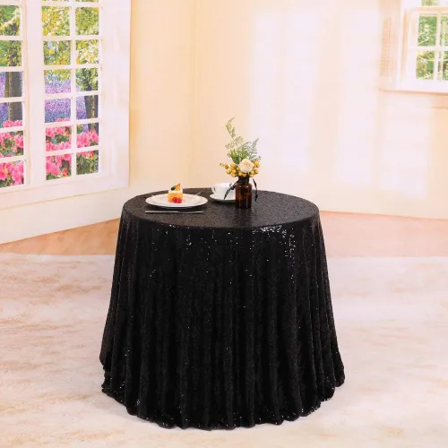 Miniatura 2 de Trlyc Mantel redondo de lentejuelas - Mantel negro brillante de 72 pulgadas para fiestas, bodas, baby shower