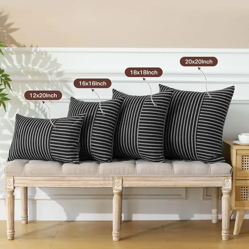 Miniatura 5 de OTOSTAR Paquete de 2 fundas de almohada a rayas con retazos de estilo campestre, fundas de cojín modernas para decoración del hogar, fundas