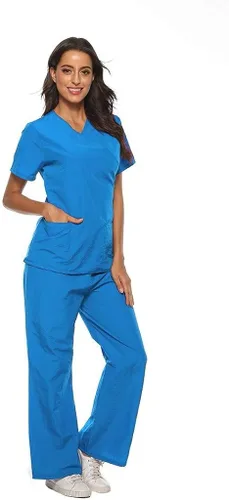 Miniatura 6 de Conjuntos de ropa quirúrgica para mujer, uniforme de enfermera, camiseta y pantalón deportivo, ropa de trabajo, elástico, de manga corta, cuello