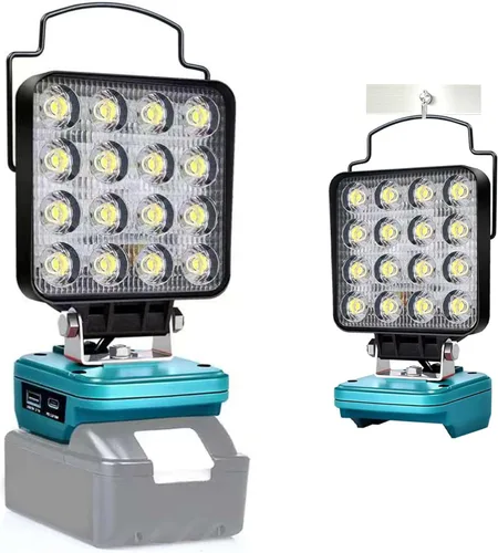 Luz de Trabajo LED Inalámbrica Compatible con Batería Makita de 18V, Linterna de 48W 3400LM Luz de Inundación Portátil con Puertos USB y Tipo C,