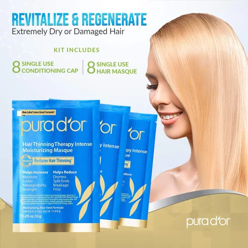Miniatura 3 de PURA D'OR Mascarilla de biotina hidratante intensa para terapia de adelgazamiento del cabello, 1.2 onzas, paquete de 8 (9.6 onzas), tratamiento
