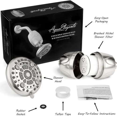 Miniatura 3 de Aqua Elegante Cabezal de ducha de alta presión y filtro de 16 etapas, cabezal de ducha de baño ajustable para montaje en pared con purificador