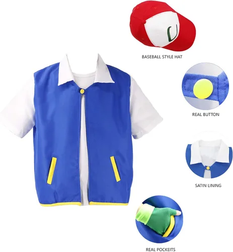 Miniatura 4 de KESEPLEI - Chaqueta de Halloween para adultos y niños, guantes para entrenador de anime, Azul Patchwork