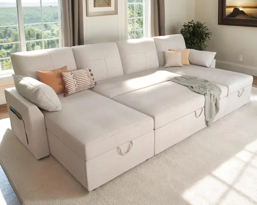 Miniatura 10 de AMERLIFE Sofá cama, sofá cama 2 en 1 con diván de almacenamiento, sofá extraíble para sala de estar de apartamento, color beige lino