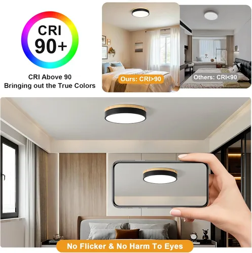 Miniatura 6 de Moderna lámpara de techo de madera regulable, lámpara de techo redonda negra LED empotrada, lámpara de techo minimalista para cocina, dormitorio
