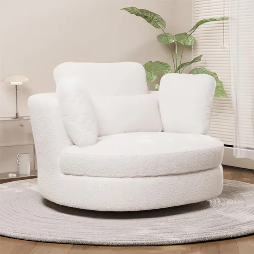 Miniatura 41 de Chifee & Vingol Silla decorativa giratoria de gran tamaño de 40.35 pulgadas, silla redonda tapizada de barril con almohadas, sillas giratorias