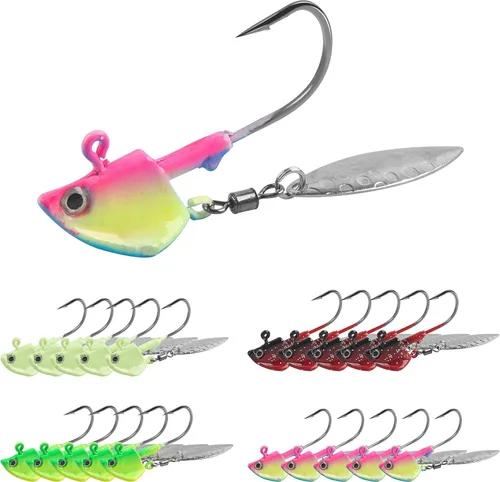 Jig Heads anzuelos de pesca, 10 piezas de Walleye Jigs Spinner Baits Underspin Jig Heads con hoja de sauce colorido pintado resplandor plantillas de