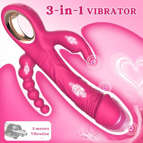 Miniatura 2 de Vibrador de conejo de empuje para placer de cuerpo completo mezclado, con punto G y estimulación del clítoris para el éxtasis puntual, y un mango