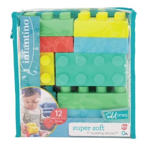 Miniatura 9 de Infantino Bloques de construcción súper suaves, fáciles de sostener para bebés y niños pequeños, sin BPA, multicolor, juego de 12 piezas
