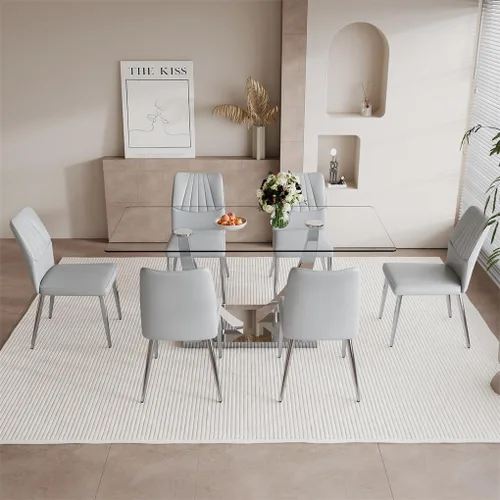 Miniatura 50 de Mesa de comedor moderna para mesa de comedor de mármol sintético de 4/6, 63 pulgadas, mesa de cocina rectangular, mesa de cocina y comedor de fácil