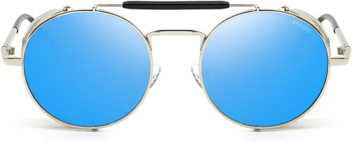 Miniatura 2 de RONSOU - Lentes de sol polarizados estilo steampunk redondas y vintage, con protección UV400, con marco