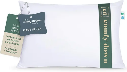 Miniatura 7 de ComfyDown Almohada de cama ComfyDream de mezcla de plumas 50/50 para dormir, funda de algodón egipcio, fabricada en Estados Unidos, tamaño Queen