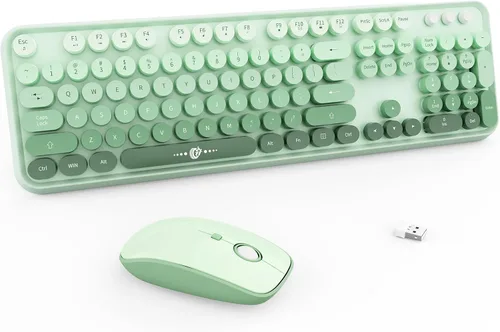 Miniatura 13 de FOPETT - Juego de teclado y mouse inalámbricos de 2.4 GHz con botón de interruptor, teclado de tamaño completo, compatible con V2030 Azul Colorido
