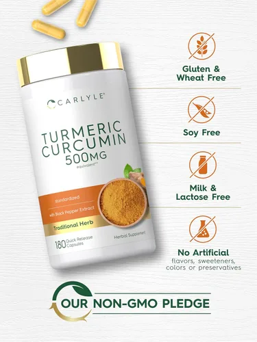Miniatura 5 de Carlyle Suplemento de curcumina de cúrcuma 180 cápsulas con extracto de pimienta negra Sin OMG y sin gluten