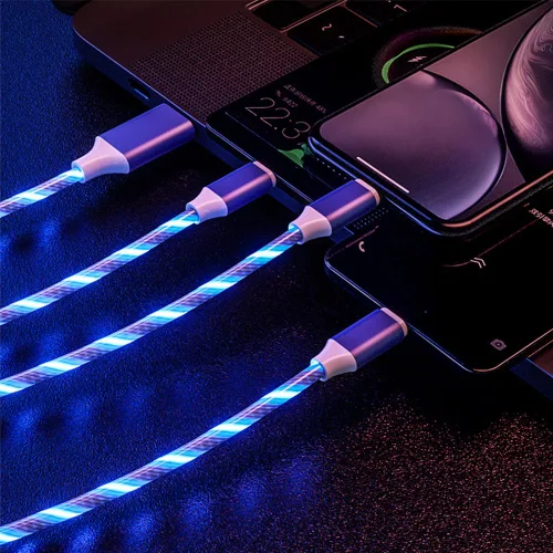 Miniatura 3 de AYI 3 combinaciones de múltiples puertos USB A a USBC Micro PD cable de carga rápida iluminado flujo de corriente compatible con casi todos