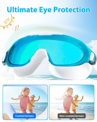 Miniatura 2 de Gafas de natación, gran angular antivaho y a prueba de fugas UV, gafas de natación de moda para hombres y mujeres Espejo deslumbrante blanco