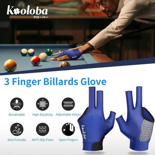 Miniatura 2 de Guante de piscina para mano izquierda, guante de billar de 3 dedos y billar para hombres y mujeres con velcro ajustable Azul