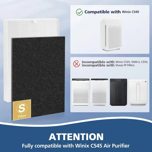 Miniatura 2 de C545 Filtro de repuesto HEPA S compatible con purificador de aire Winix C545, reemplaza a la parte 1712-0096-00 y 2522-0058-00, 1 filtro HEPA + 4