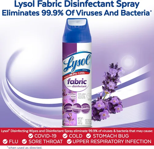 Miniatura 4 de Lysol Spray Desinfectante para Telas, Spray Sanitizante y Antibacteriano, Para Desinfectar y Desodorizar Muebles Tapizados, Lavender Fields 15 Fl.
