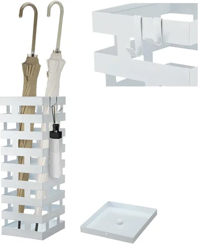 Miniatura 8 de Tudomro Soportes de paraguas para entrada, soporte de paraguas de metal grande de 3.94 x 11.81 x 16.93 pulgadas con bandeja de agua extraíble y Negro