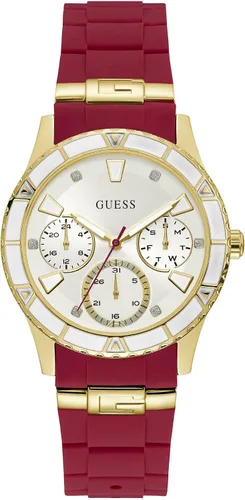Miniatura 5 de Guess Reloj para mujer de tono dorado + icónico resistente a manchas rojas de silicona