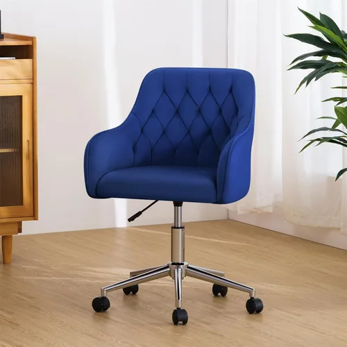 Miniatura 9 de HOFFREE Silla de oficina de terciopelo, bonita silla de tocador con ruedas para dormitorio, silla tapizada para oficina en casa (beige)