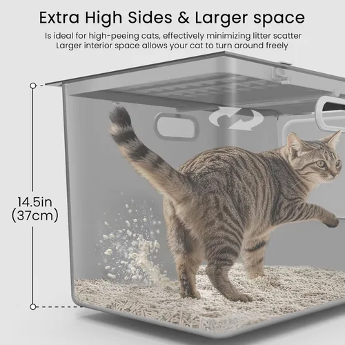 Miniatura 5 de Caja de arena de acero inoxidable con tapa, caja de arena para gatos con puerta, lados altos de 14.5 pulgadas, bandeja de arena de metal XL