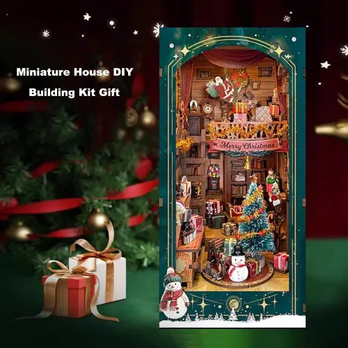 Miniatura 6 de Kit de rincón de libros de bricolaje, decoración de estantería de librería, rompecabezas de madera 3D con LED, regalo de Halloween, Navidad