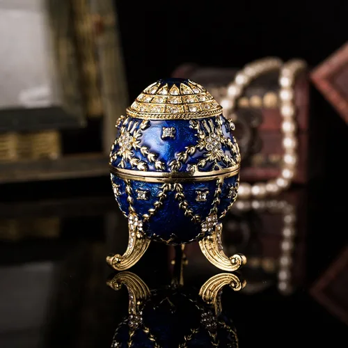 Miniatura 5 de QIFU Pintado a mano esmaltado estilo huevo Faberge decorativo esmalte baratija caja con bisagras regalo único para la decoración del hogar